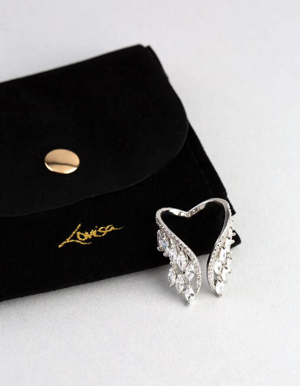 Rhodium Cubic Zirconia V Shape Ring
