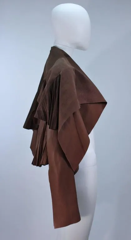 RICK OWENS Brown Leather Drape Jacket w/ Pleated Back Size 38