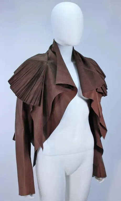RICK OWENS Brown Leather Drape Jacket w/ Pleated Back Size 38