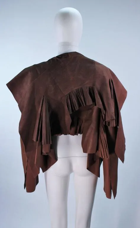 RICK OWENS Brown Leather Drape Jacket w/ Pleated Back Size 38