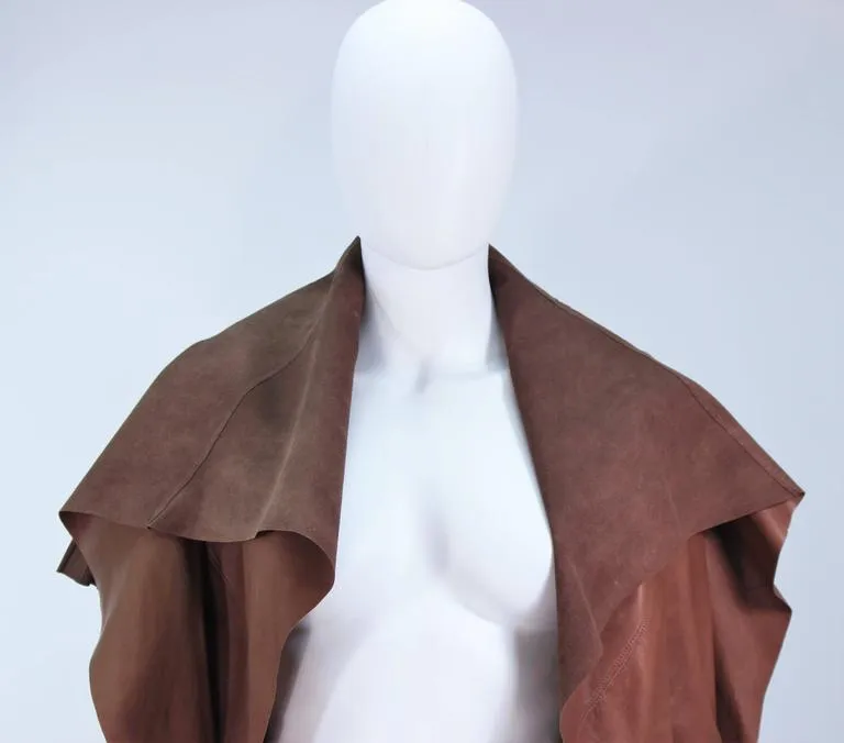 RICK OWENS Brown Leather Drape Jacket w/ Pleated Back Size 38