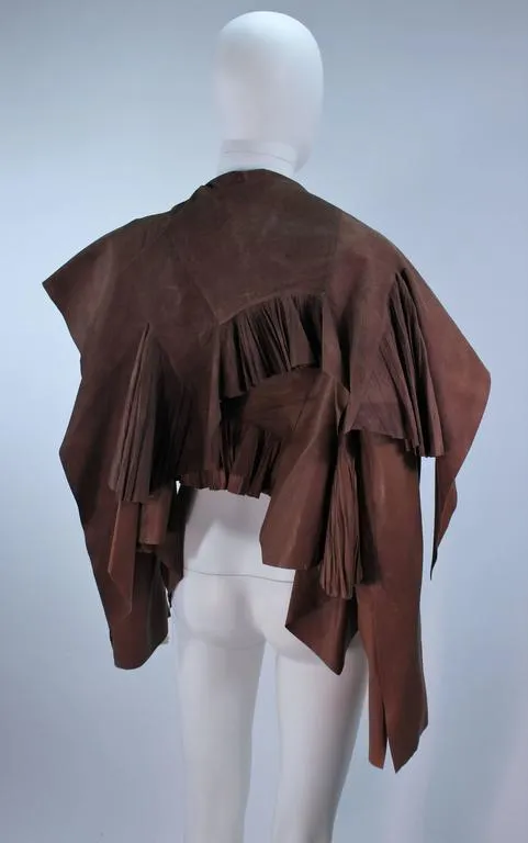 RICK OWENS Brown Leather Drape Jacket w/ Pleated Back Size 38