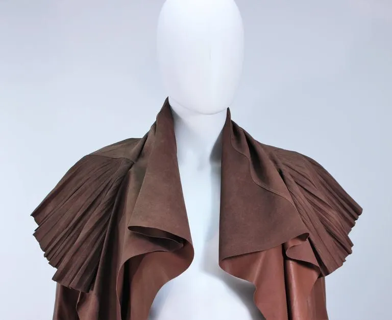RICK OWENS Brown Leather Drape Jacket w/ Pleated Back Size 38