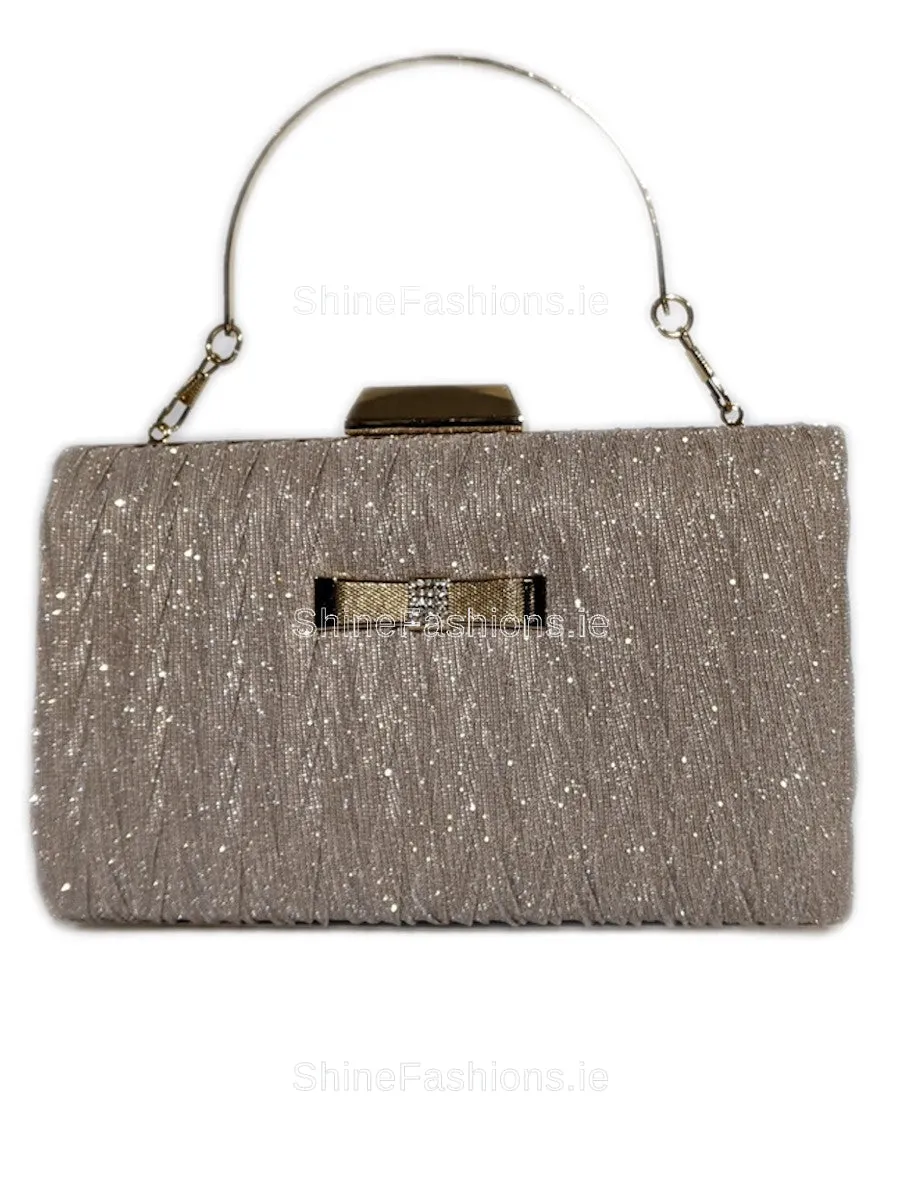 Rose Gold Pleated Glitter Clutch Bag with Handle