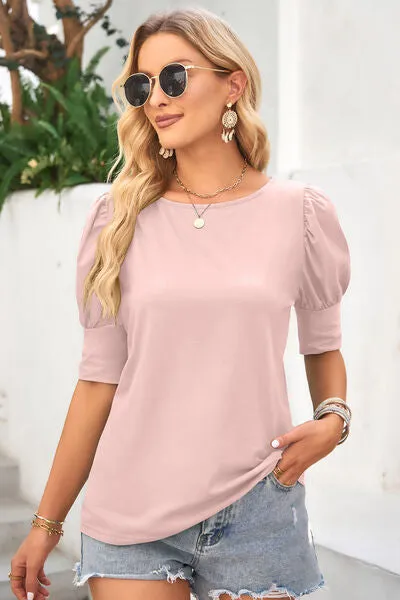 Round Neck Lantern Sleeve Blouse (6 Colors)