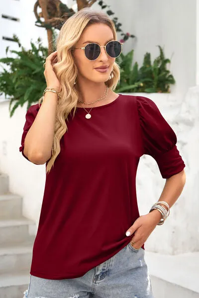 Round Neck Lantern Sleeve Blouse (6 Colors)