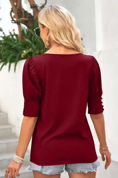 Round Neck Lantern Sleeve Blouse (6 Colors)
