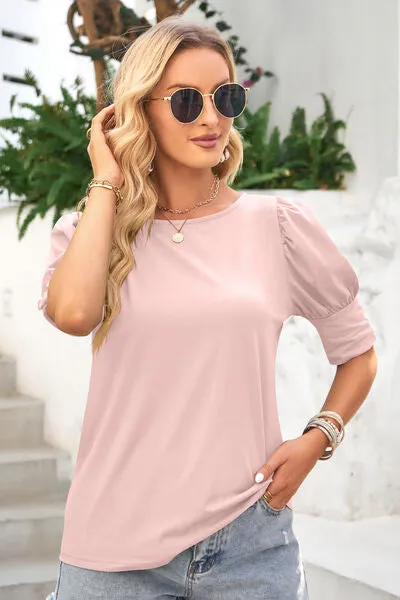 Round Neck Lantern Sleeve Blouse (6 Colors)
