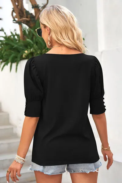 Round Neck Lantern Sleeve Blouse (6 Colors)