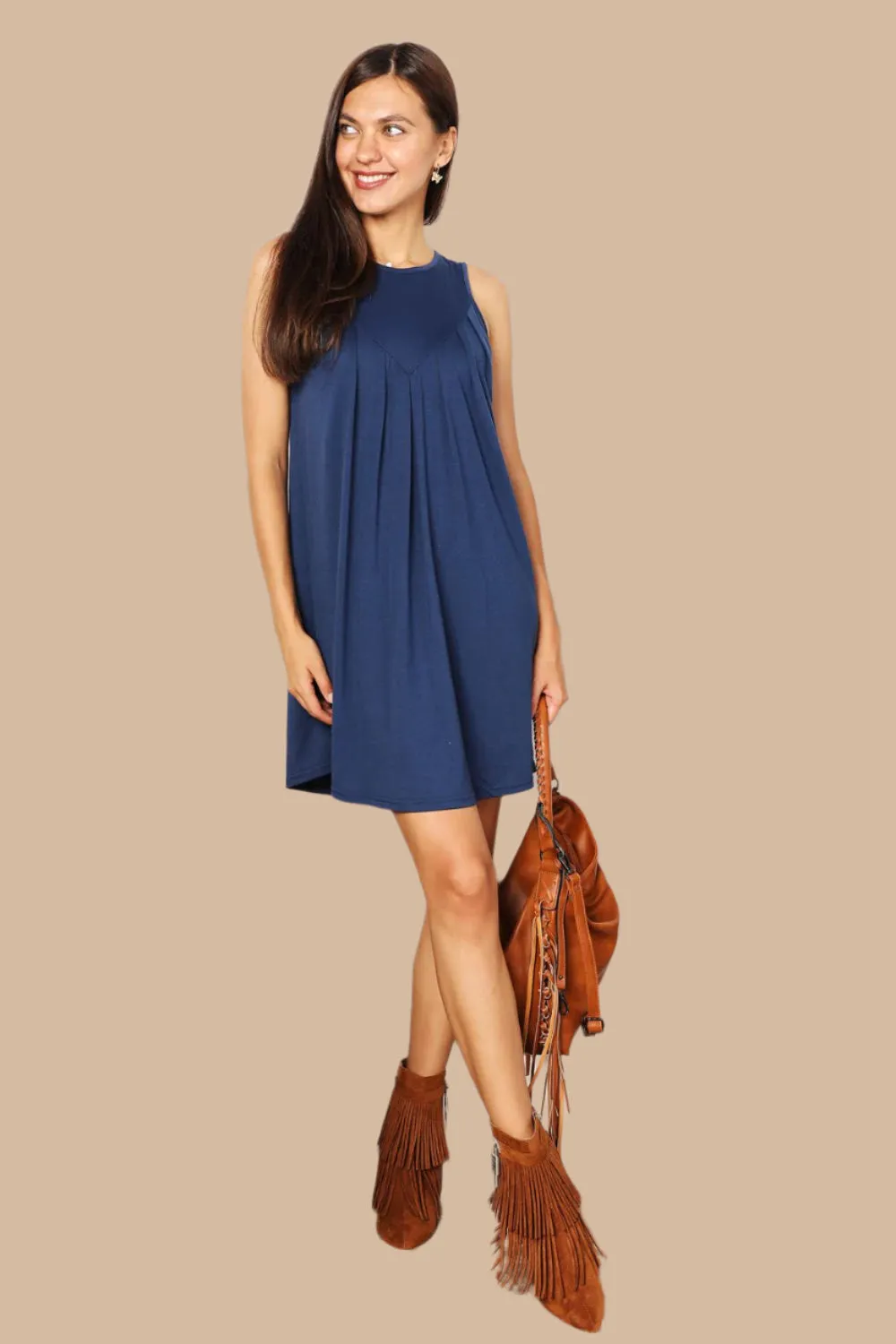 Round Neck Sleeveless Mini Dress