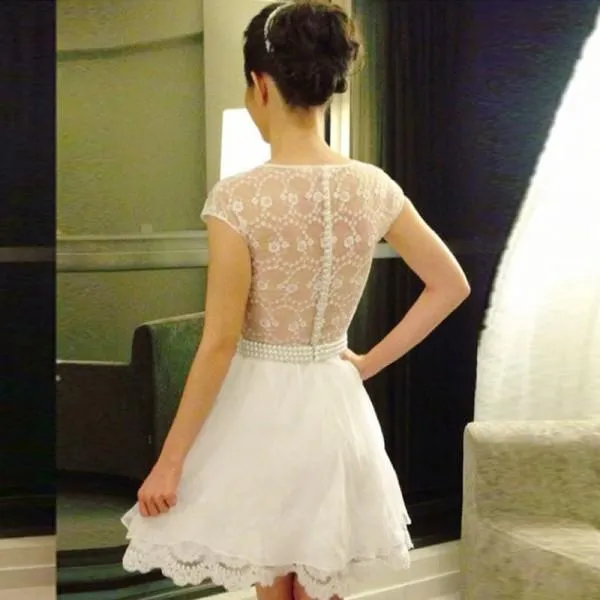 Round Neck  Unique Desigh Modest Fashion Short Homecoming Dresses, BD0249