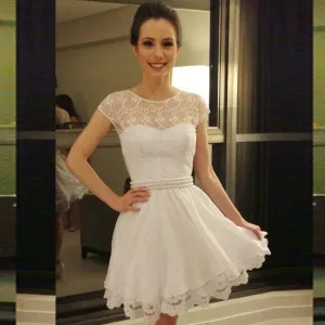 Round Neck  Unique Desigh Modest Fashion Short Homecoming Dresses, BD0249