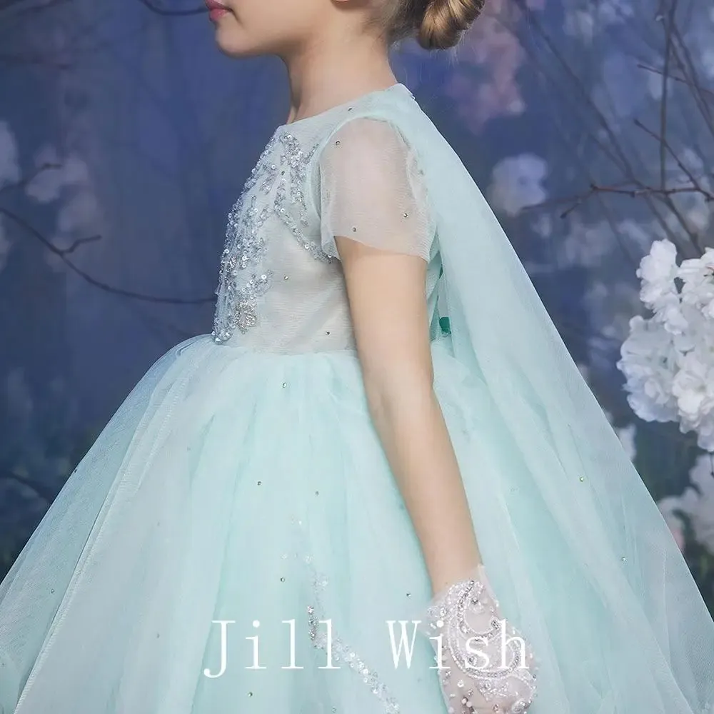 Roycebridal Luxury Dubai Sage Green Girl Dress with Cap Sleeve Princess Kids Wedding Birthday Party Evening Gown Communion J187