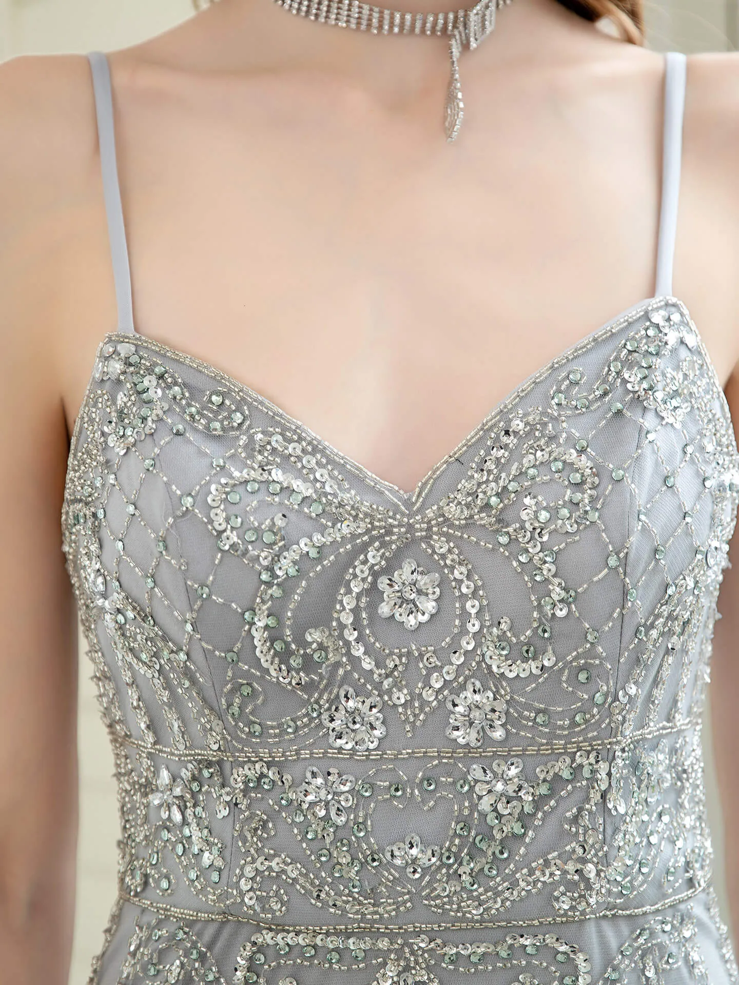 Roycebridal Mermaid Beaded Luxurious Fashion Formal Evening Dresses Spaghetti Strap Sleeveless Floor Length