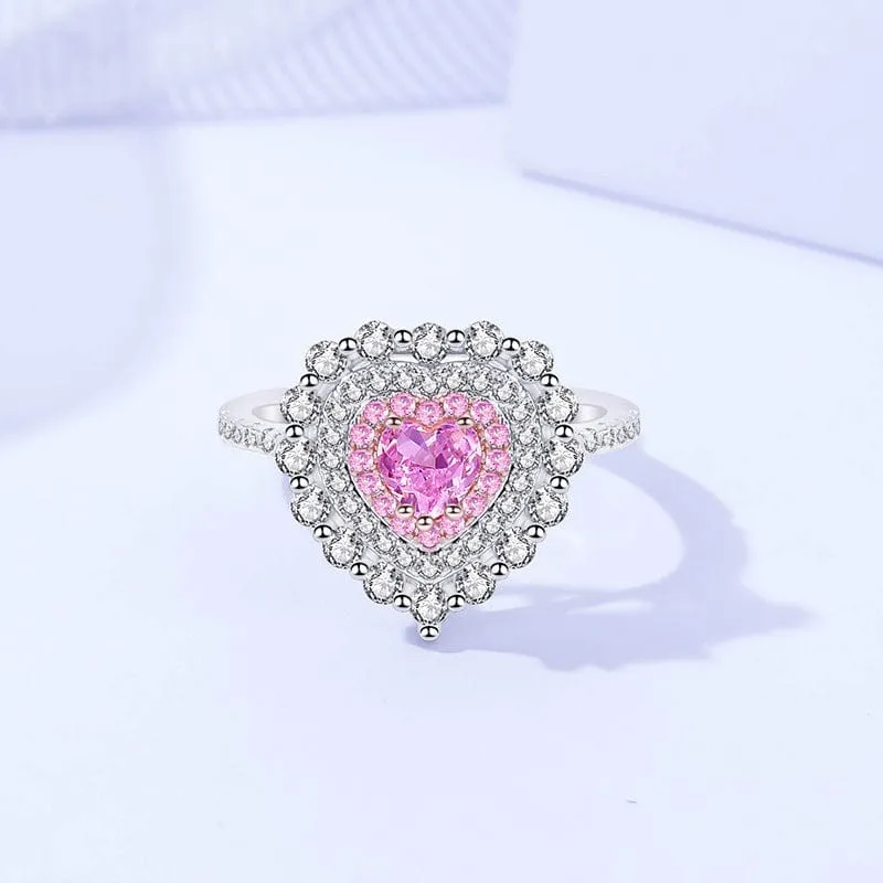 S925 Sterling Silver Diamond Heart Ring