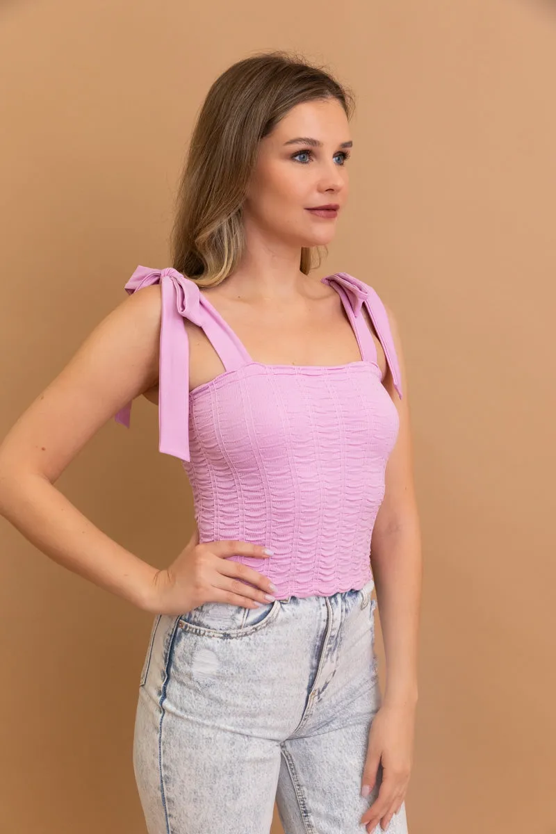 Seamless Vertical Smocked Tie Shoulder Top 😍