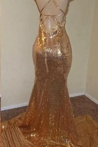 Sequins Sleeveless Front Slit Floor Length Mermaid Dresses