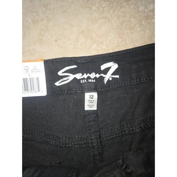 Seven7 Women's 5&quot; Fray Hem‎ Mid Rise  Black Denim Weekend Shorts Size 12