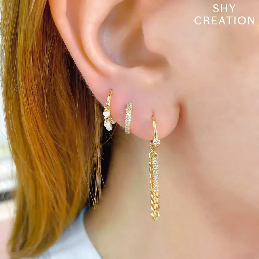 Shy Creation Pave Diamond Huggie Hoops
