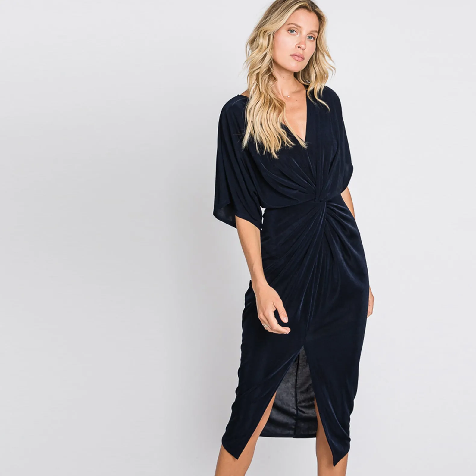 Silky Draped Kimono Dress