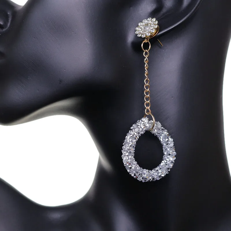 Silver Crystal Confetti Drop Chain Earrings