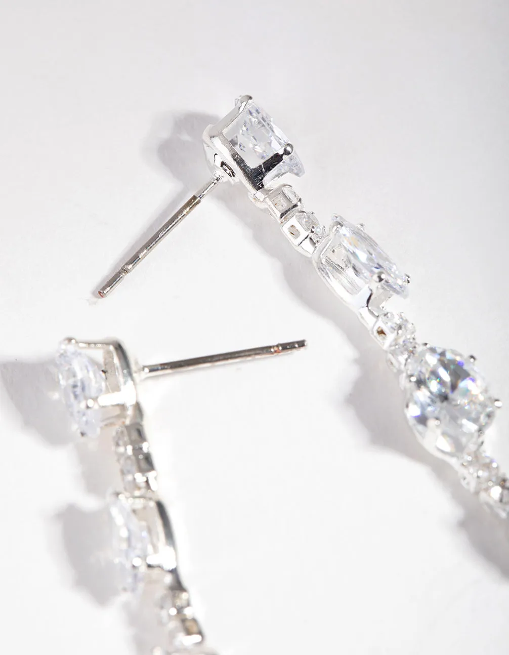 Silver Cubic Zirconia Oval Drop Earrings