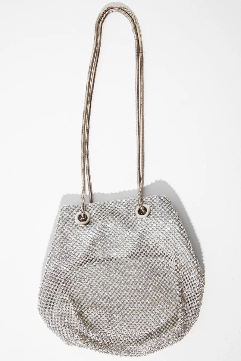 Silver Diamante Embellished Snake Chain Bag - Eliane