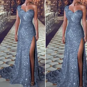 silver evening dresses long one shoulder sparkle beaded mermaid elegant sexy formal dress evening gown