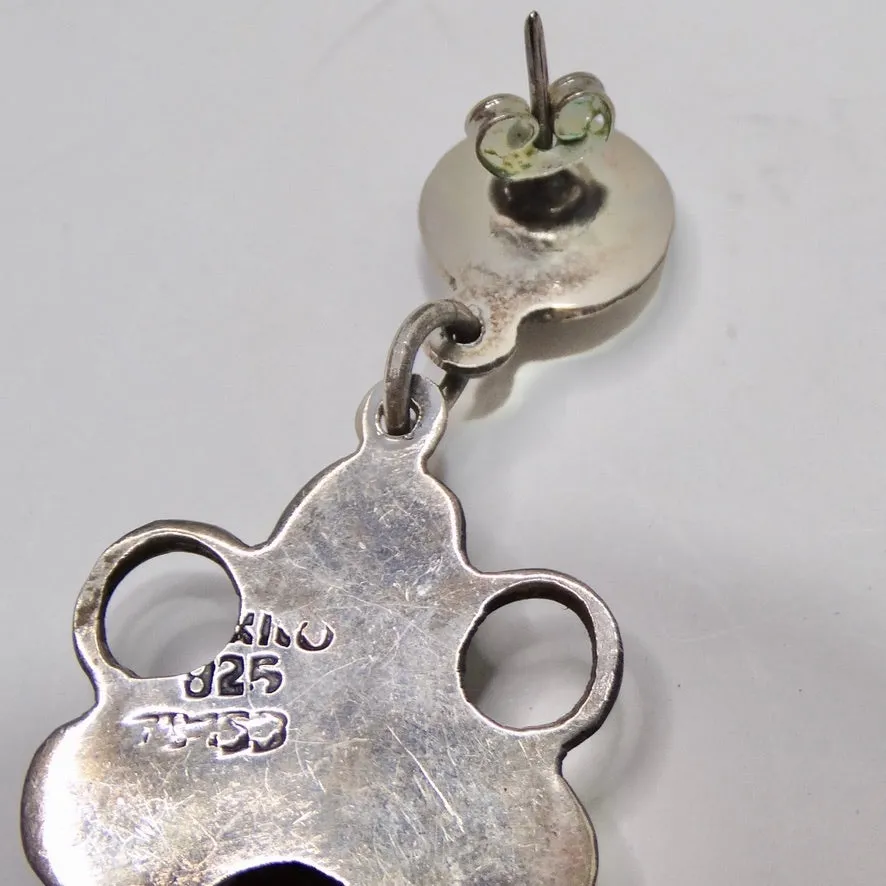 Silver Flower Turquoise Gemstone Dangle Earrings