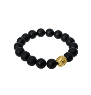 Sisco   Berluti Beaded Bracelet - Black Matte Round Beads with Gold Filligree Accent