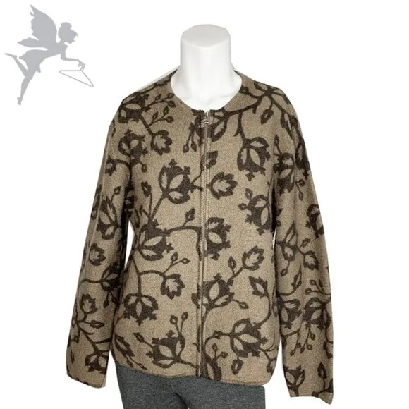 SKYR Norwegian wool floral grannycore zip front cardigan