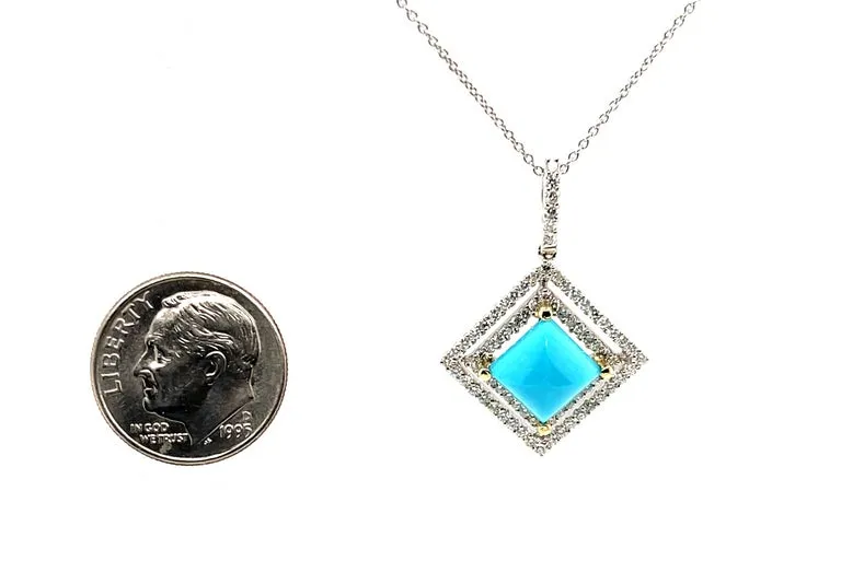 Sleeping Beauty Turquoise and Diamond Halo Pendant Necklace in 18k White Gold