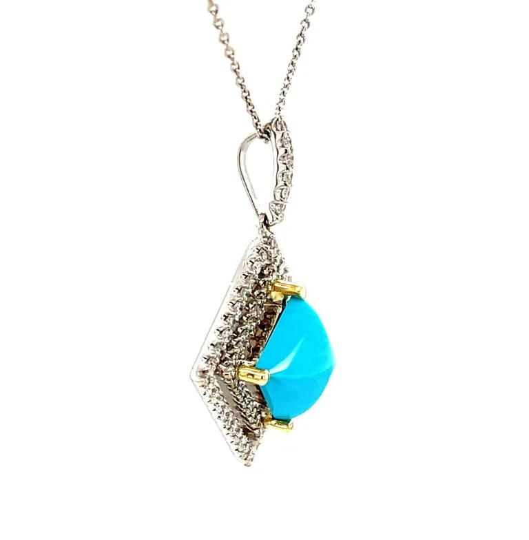 Sleeping Beauty Turquoise and Diamond Halo Pendant Necklace in 18k White Gold