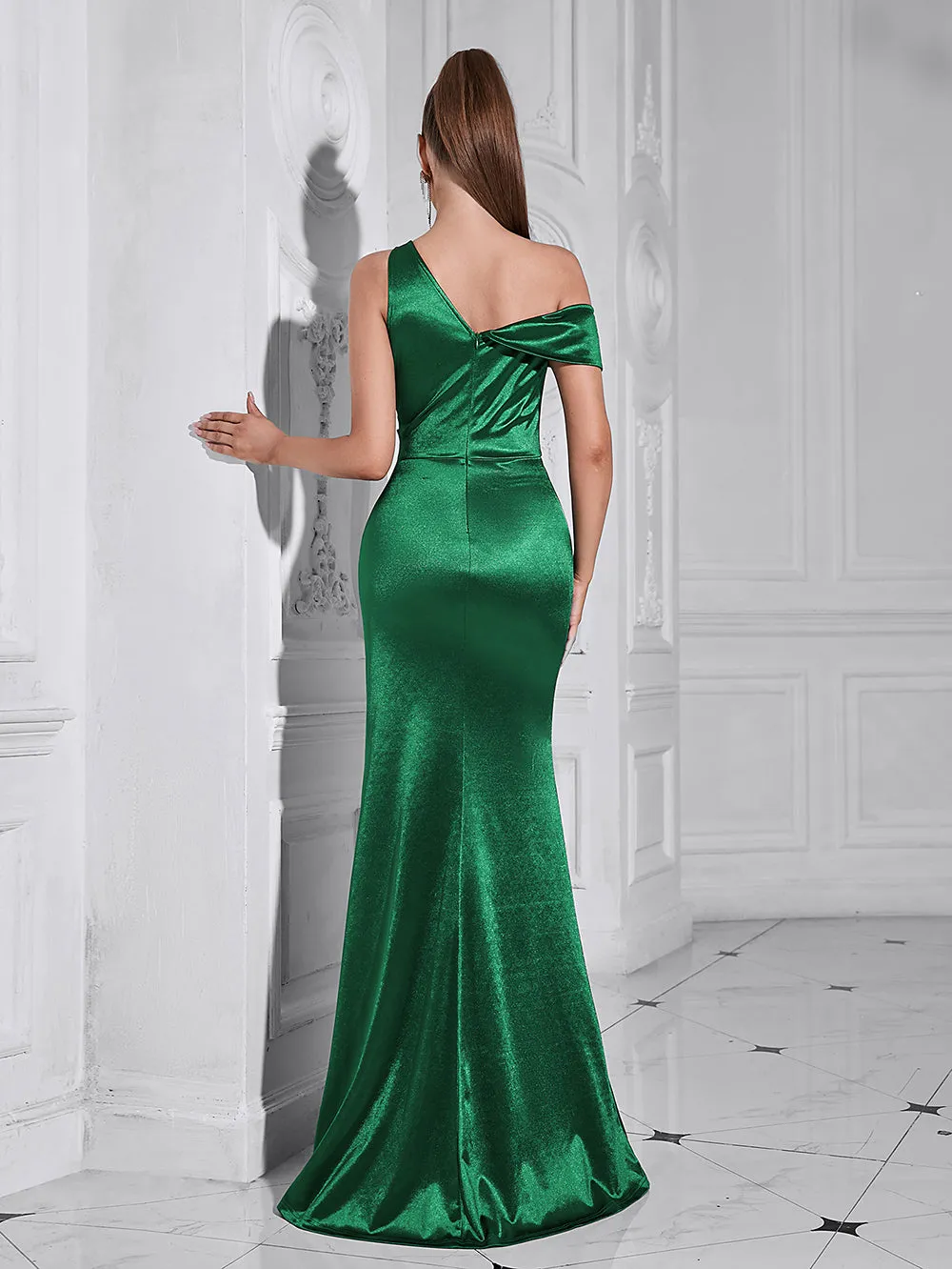 Sleeveless Asymmetrical Neckline Maxi Bodycon Dress HB10127