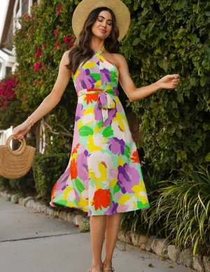 Sleeveless halter neck midi dress