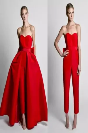 Sleeveless Jumpsuit with Detachable Skirt Prom Party Gown