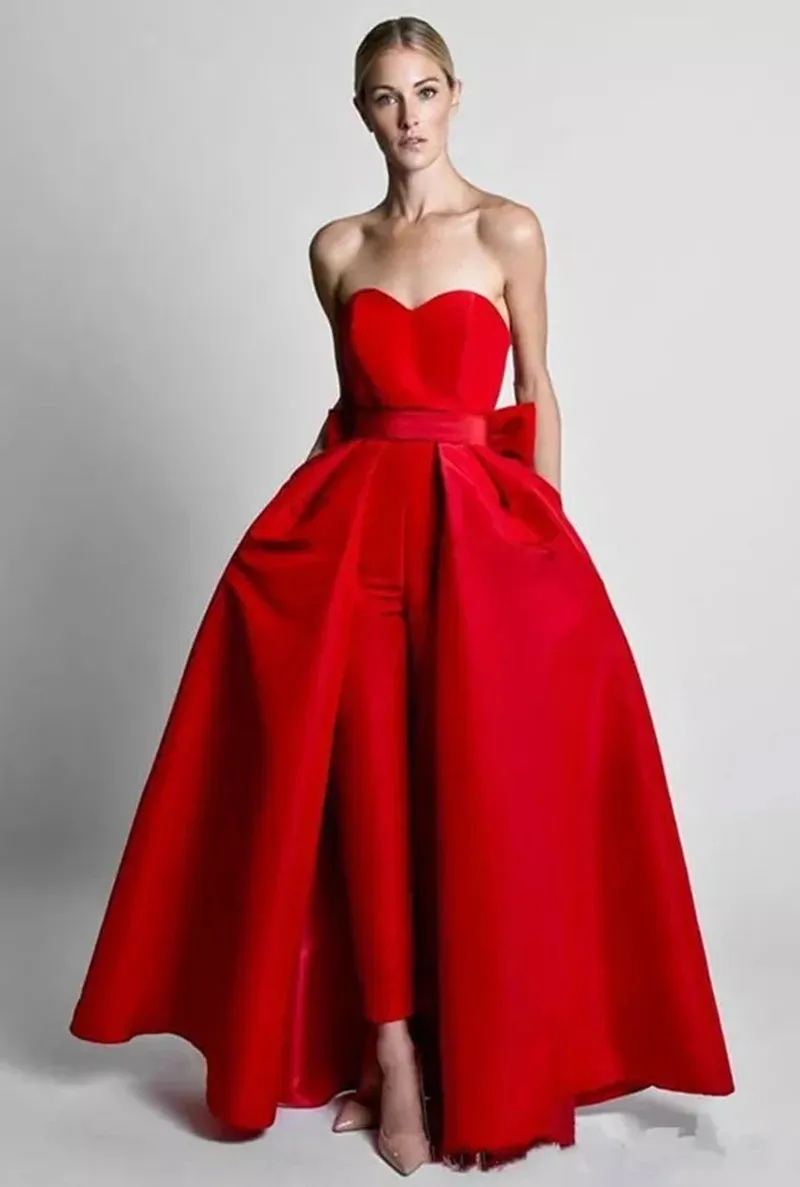 Sleeveless Jumpsuit with Detachable Skirt Prom Party Gown
