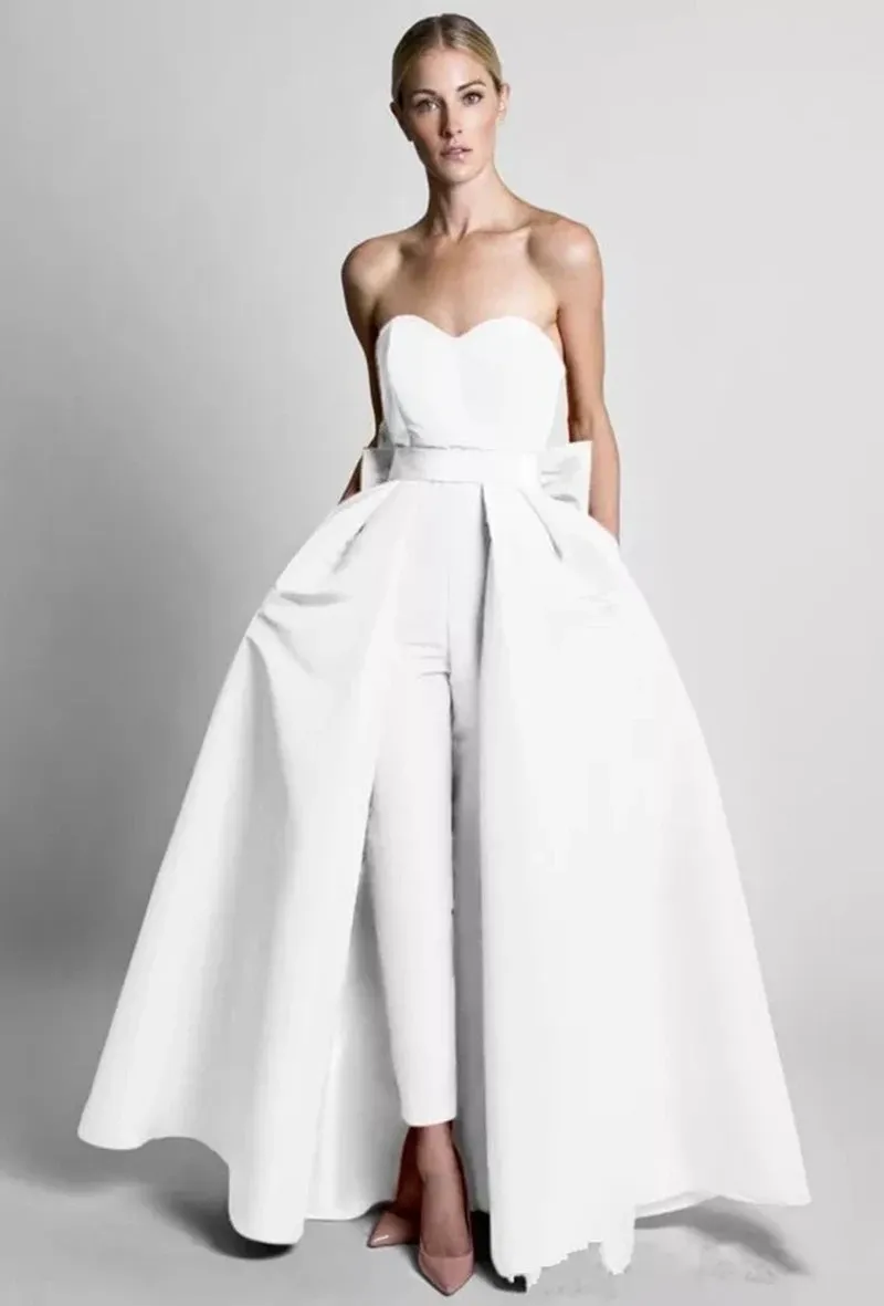 Sleeveless Jumpsuit with Detachable Skirt Prom Party Gown