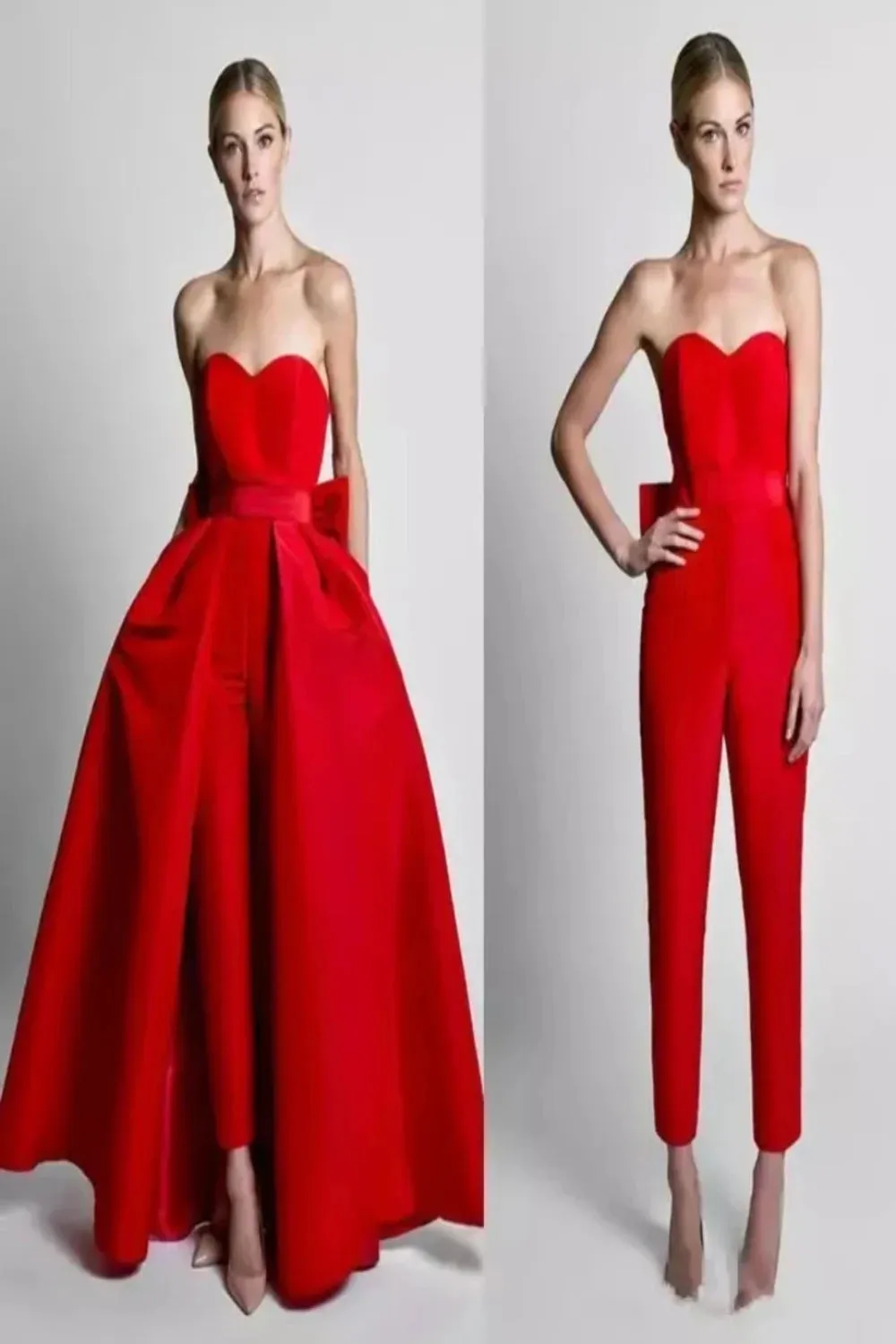 Sleeveless Jumpsuit with Detachable Skirt Prom Party Gown