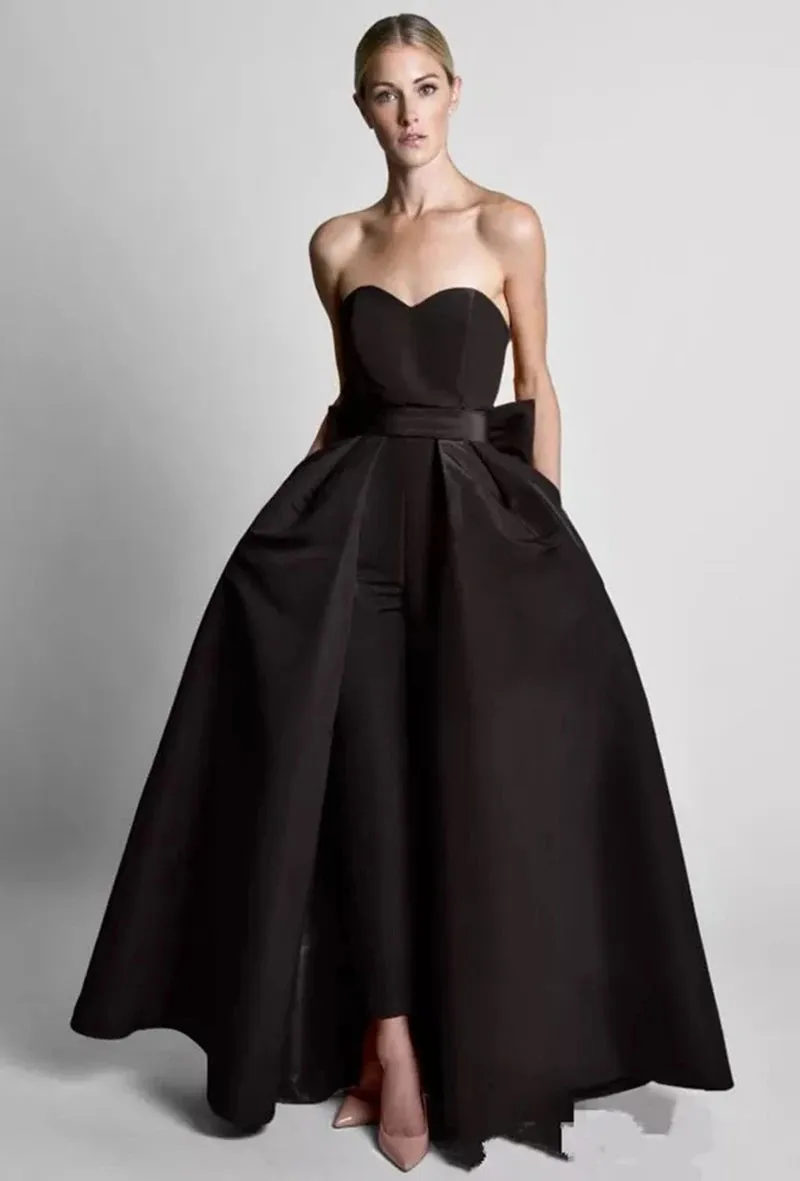 Sleeveless Jumpsuit with Detachable Skirt Prom Party Gown