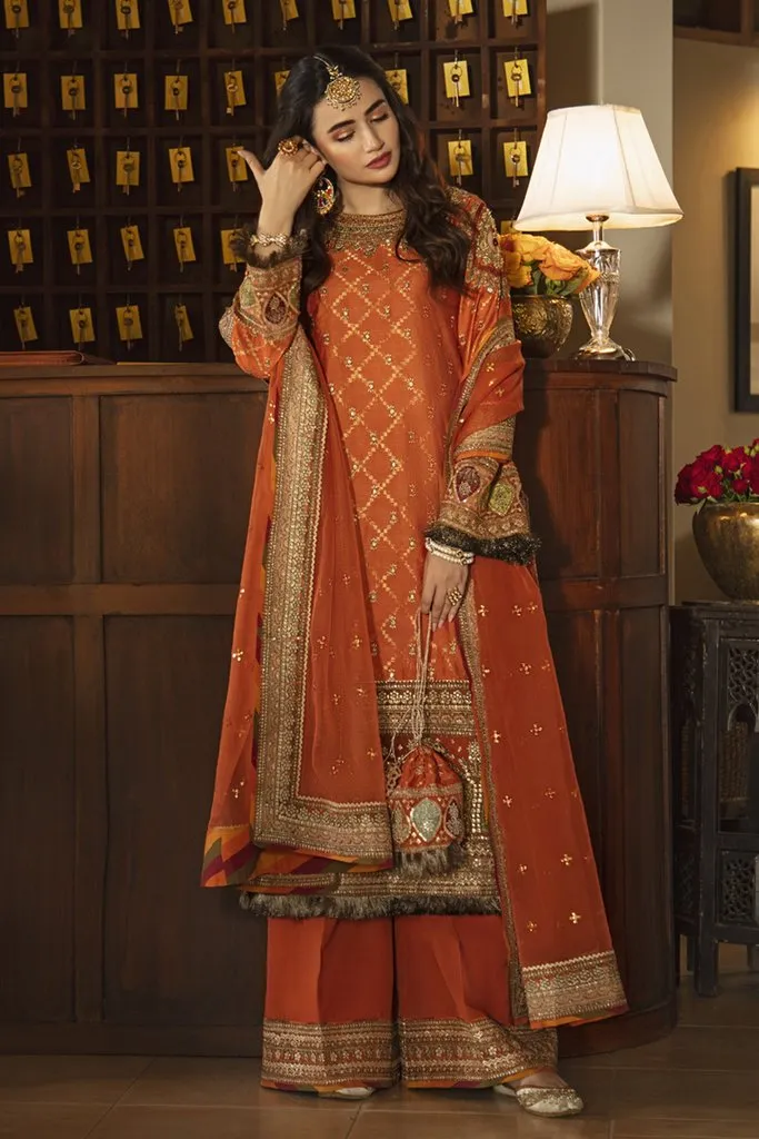SM-01 | Qalamkar Shadmani Luxury Formals Collection 2021 | Unstitched Embroidered Organza Suits