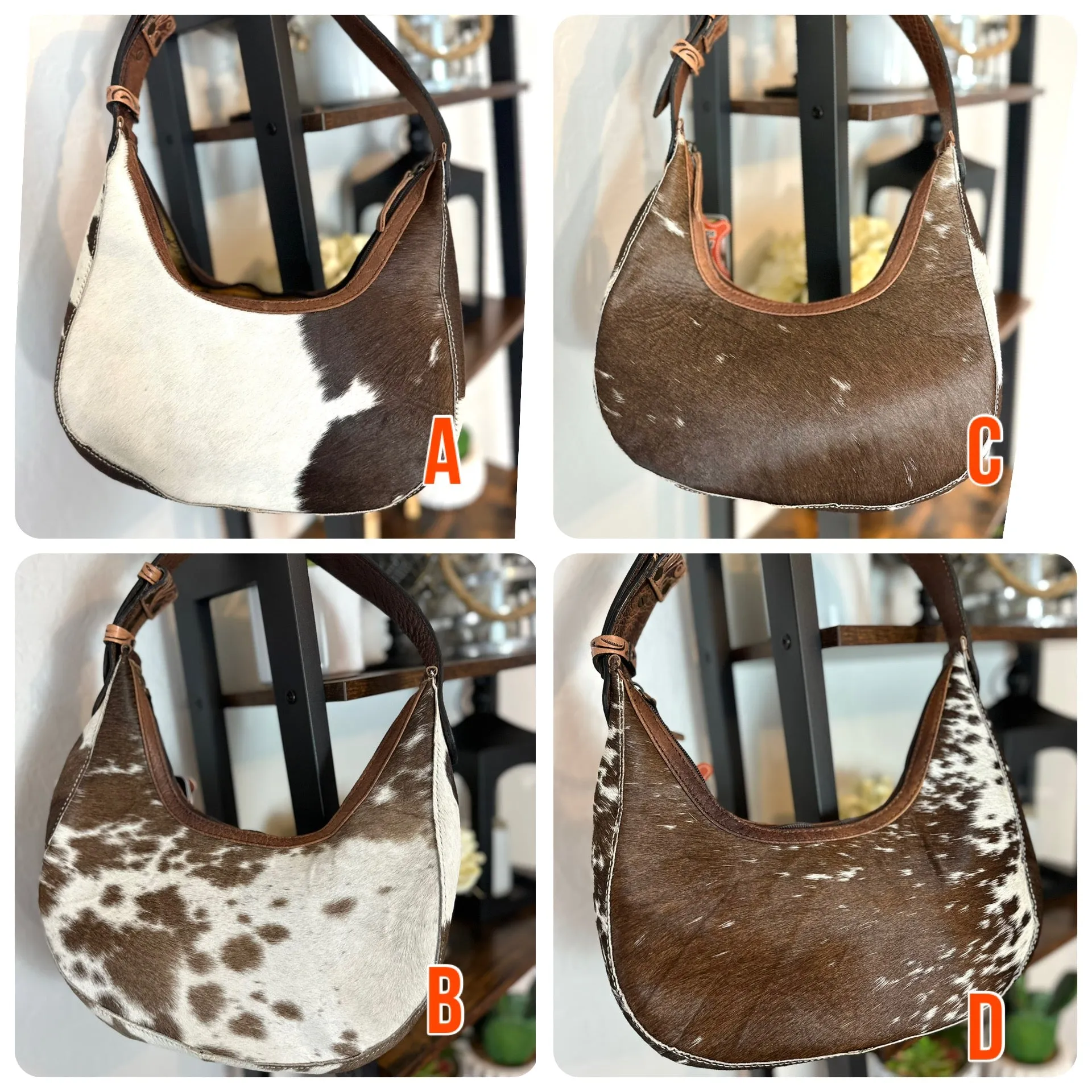 Small Cowhide and Leather Hobo Purse