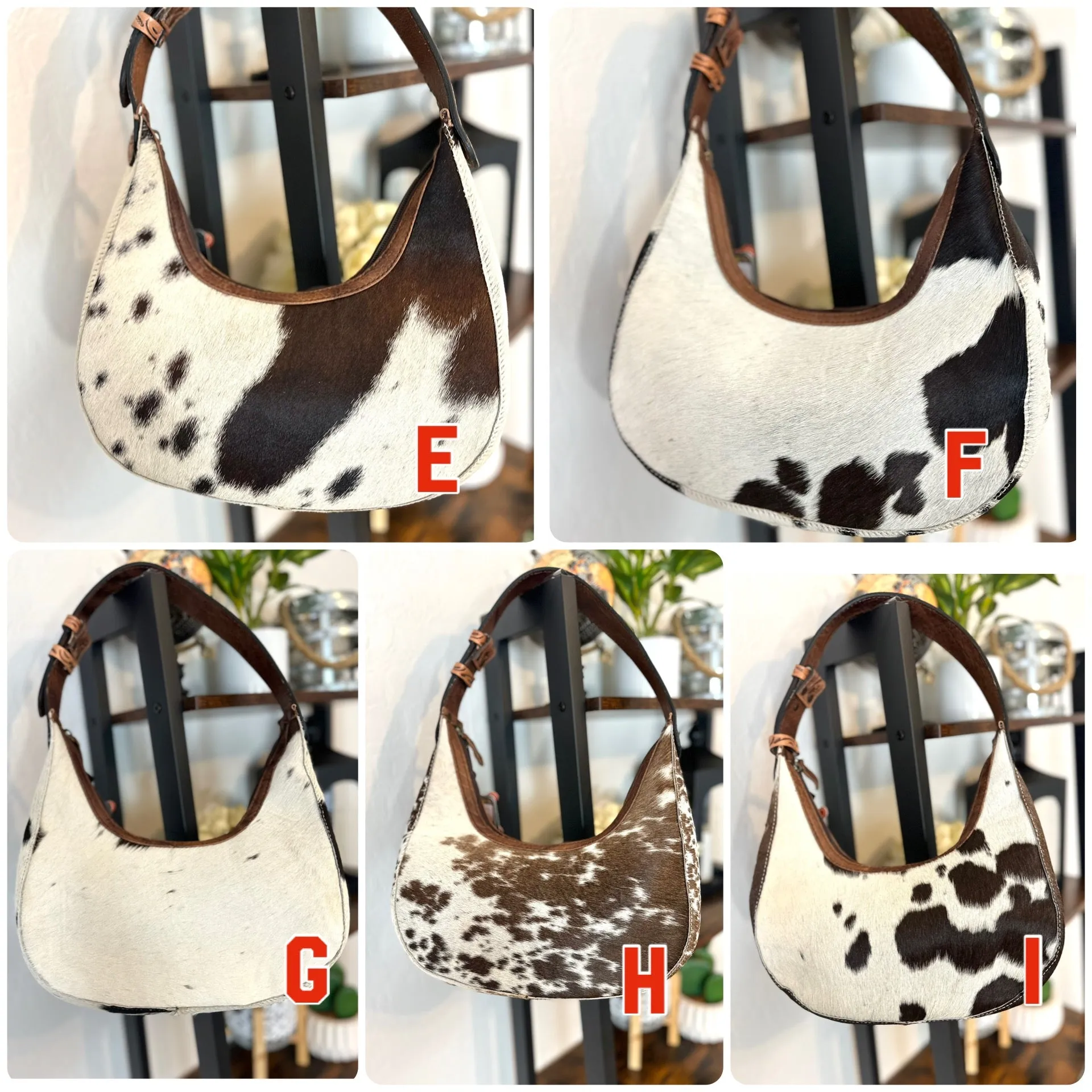 Small Cowhide and Leather Hobo Purse