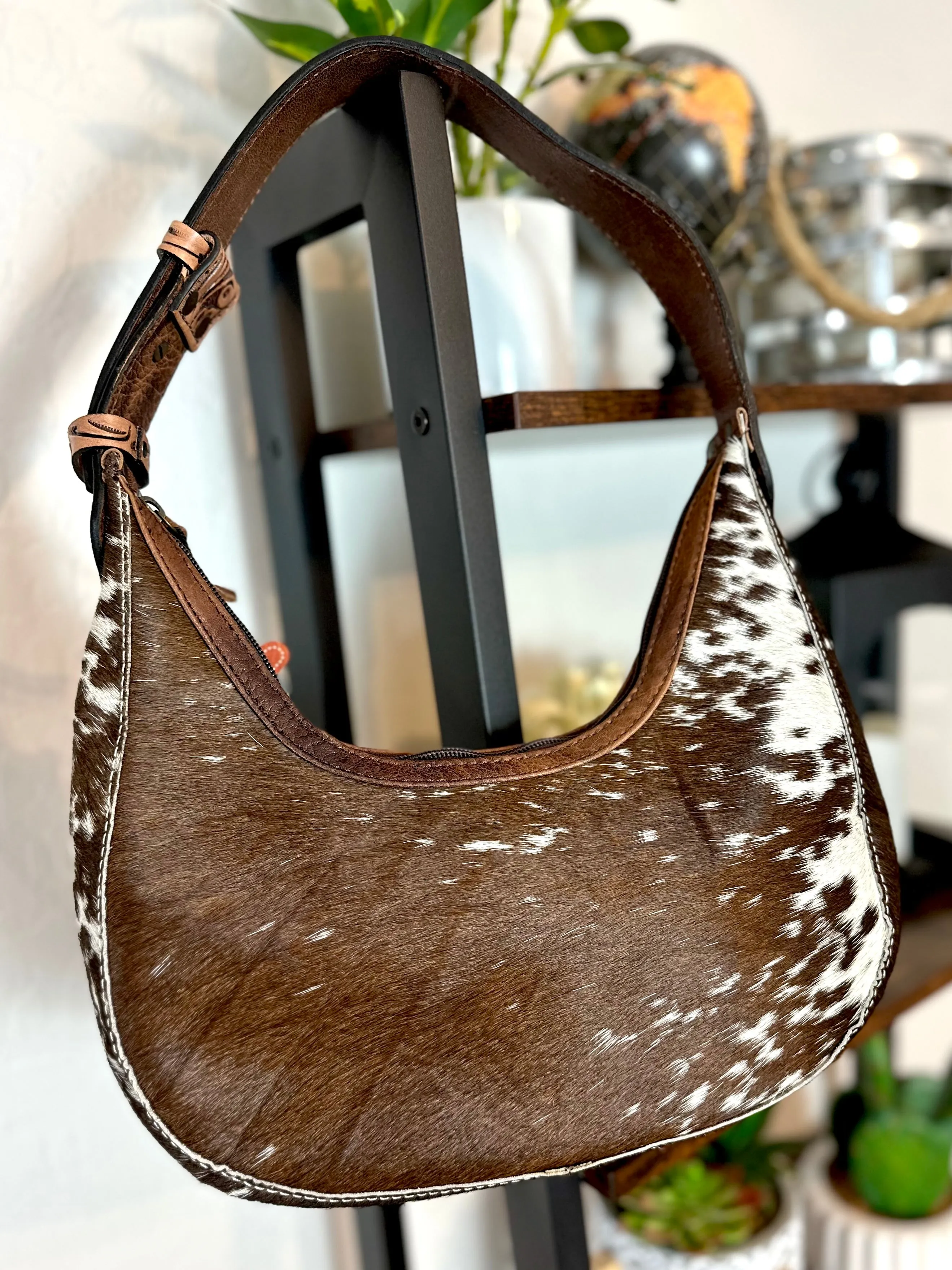 Small Cowhide and Leather Hobo Purse