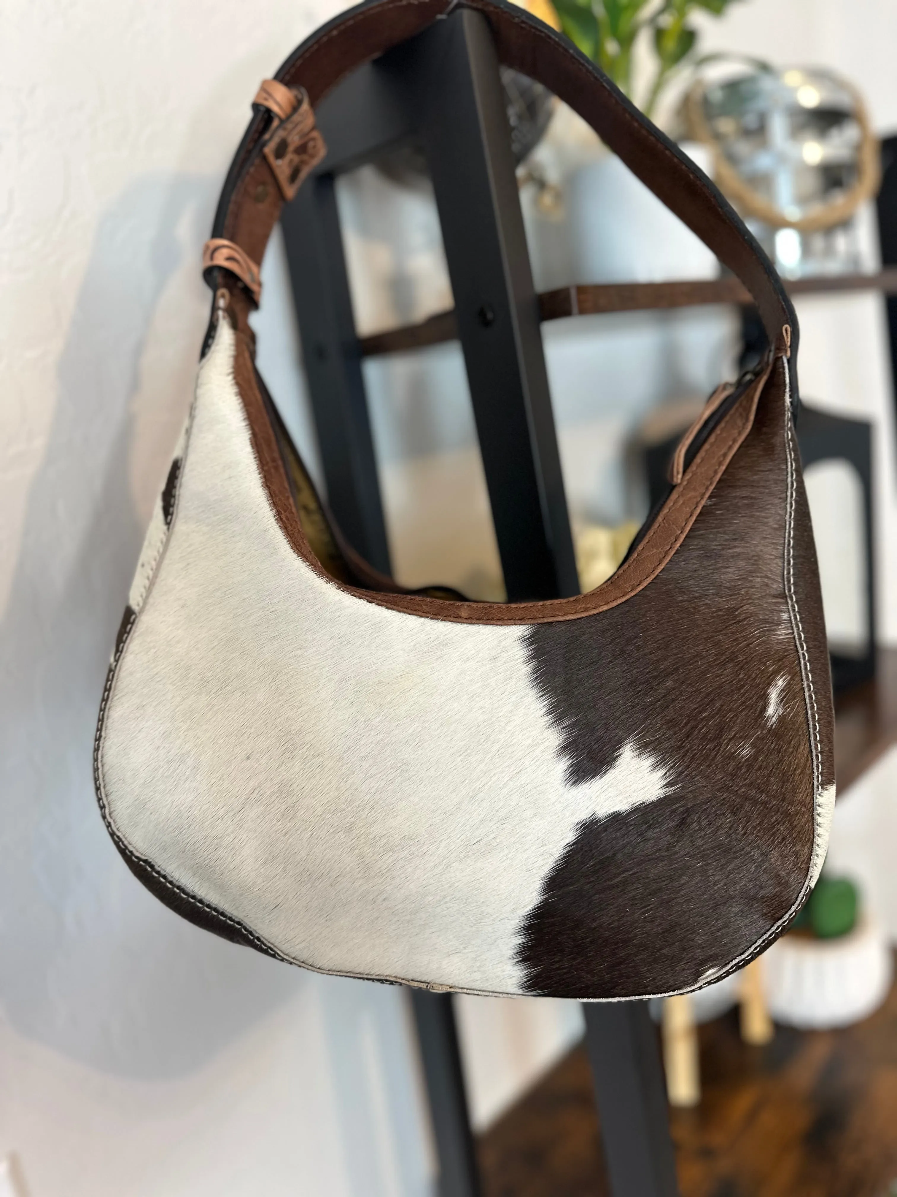Small Cowhide and Leather Hobo Purse