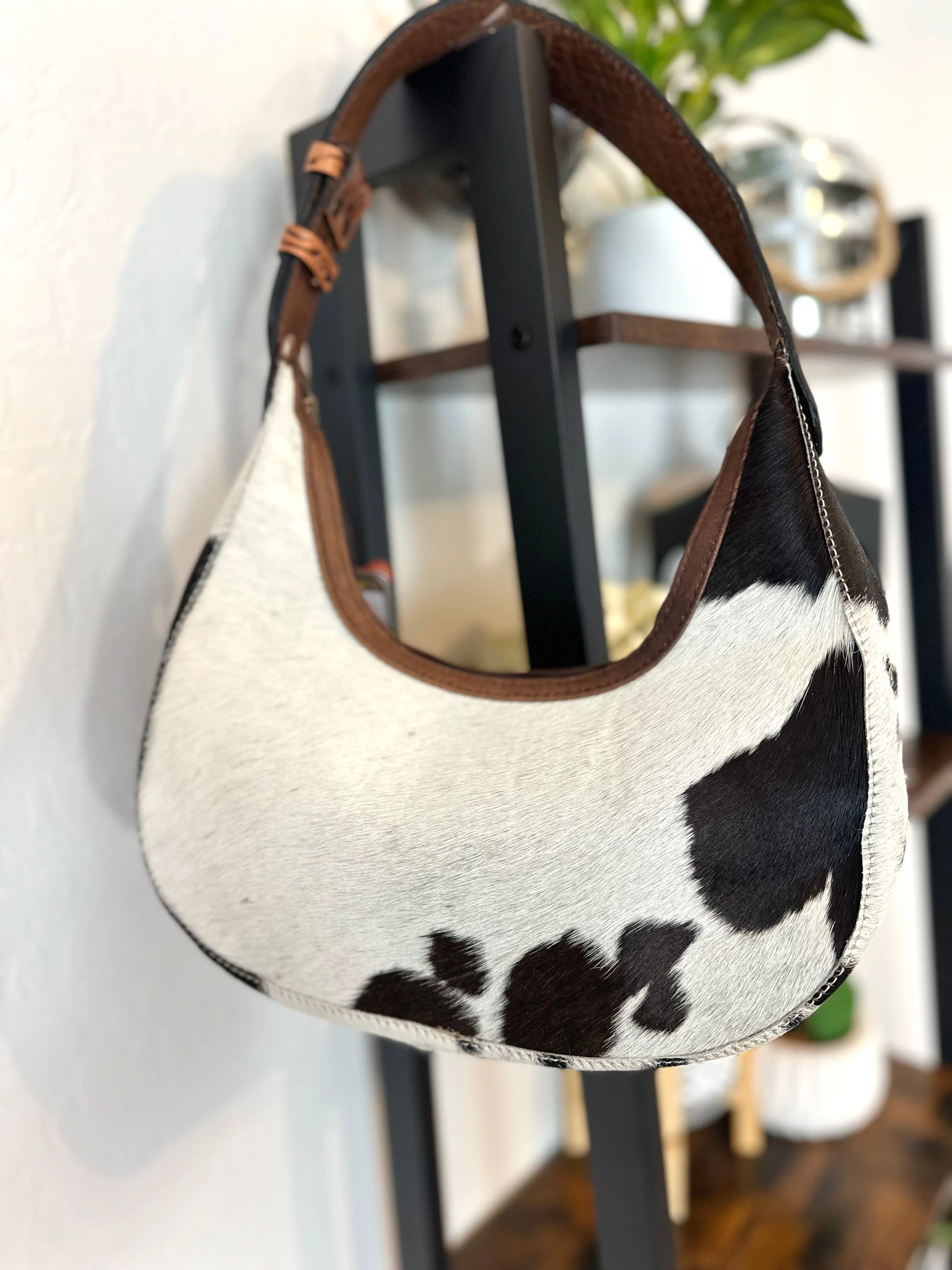 Small Cowhide and Leather Hobo Purse