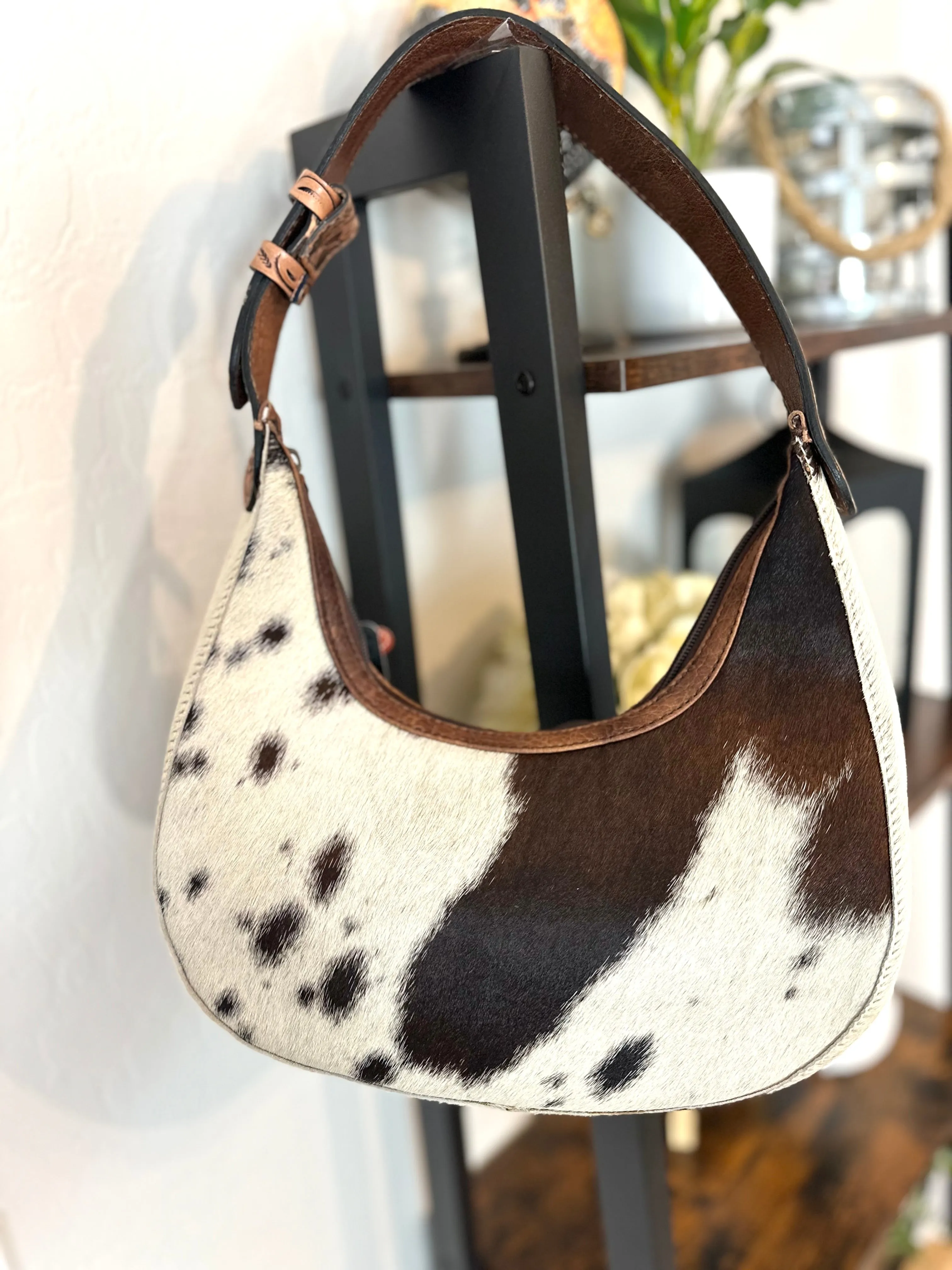 Small Cowhide and Leather Hobo Purse