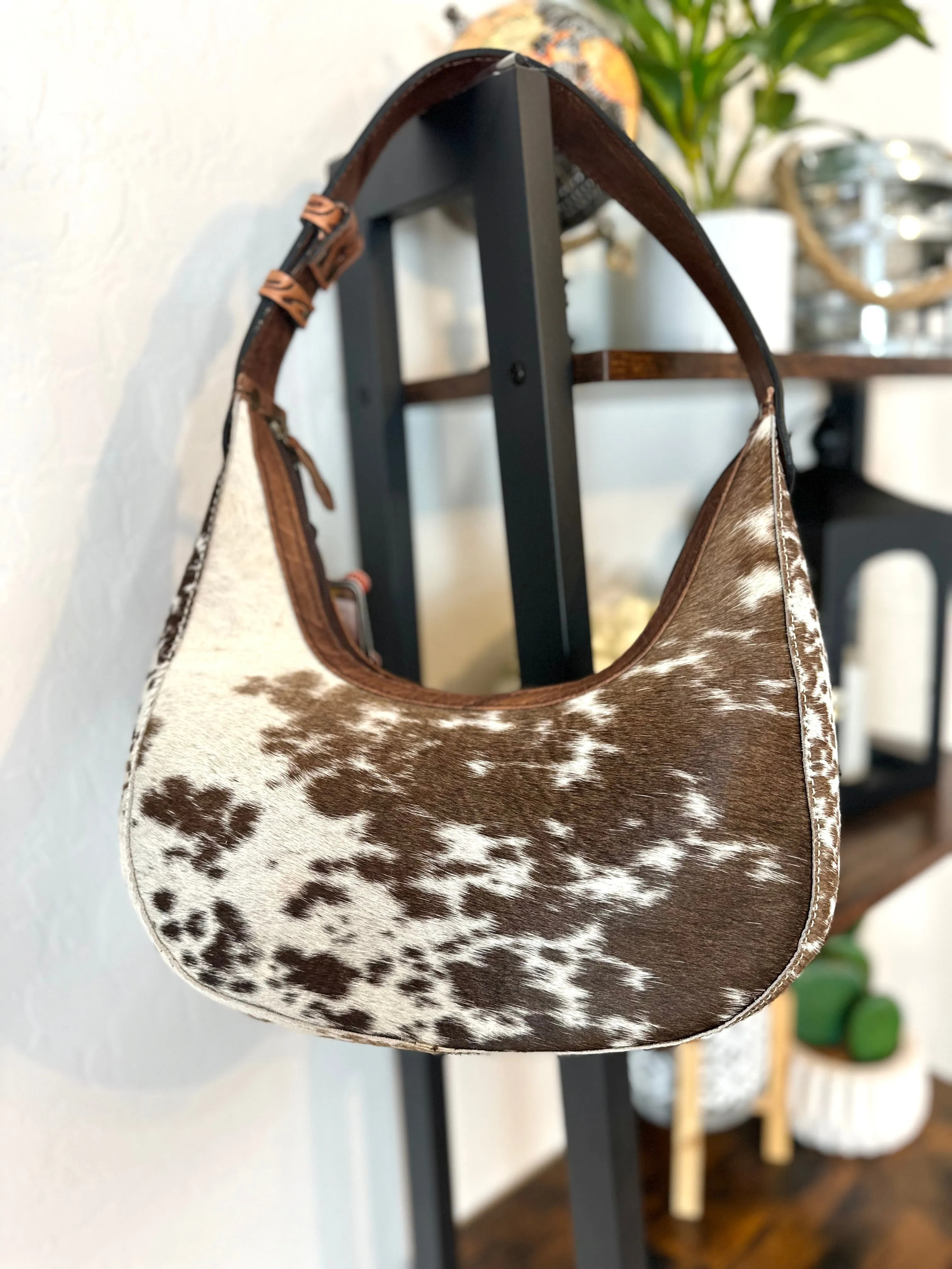 Small Cowhide and Leather Hobo Purse