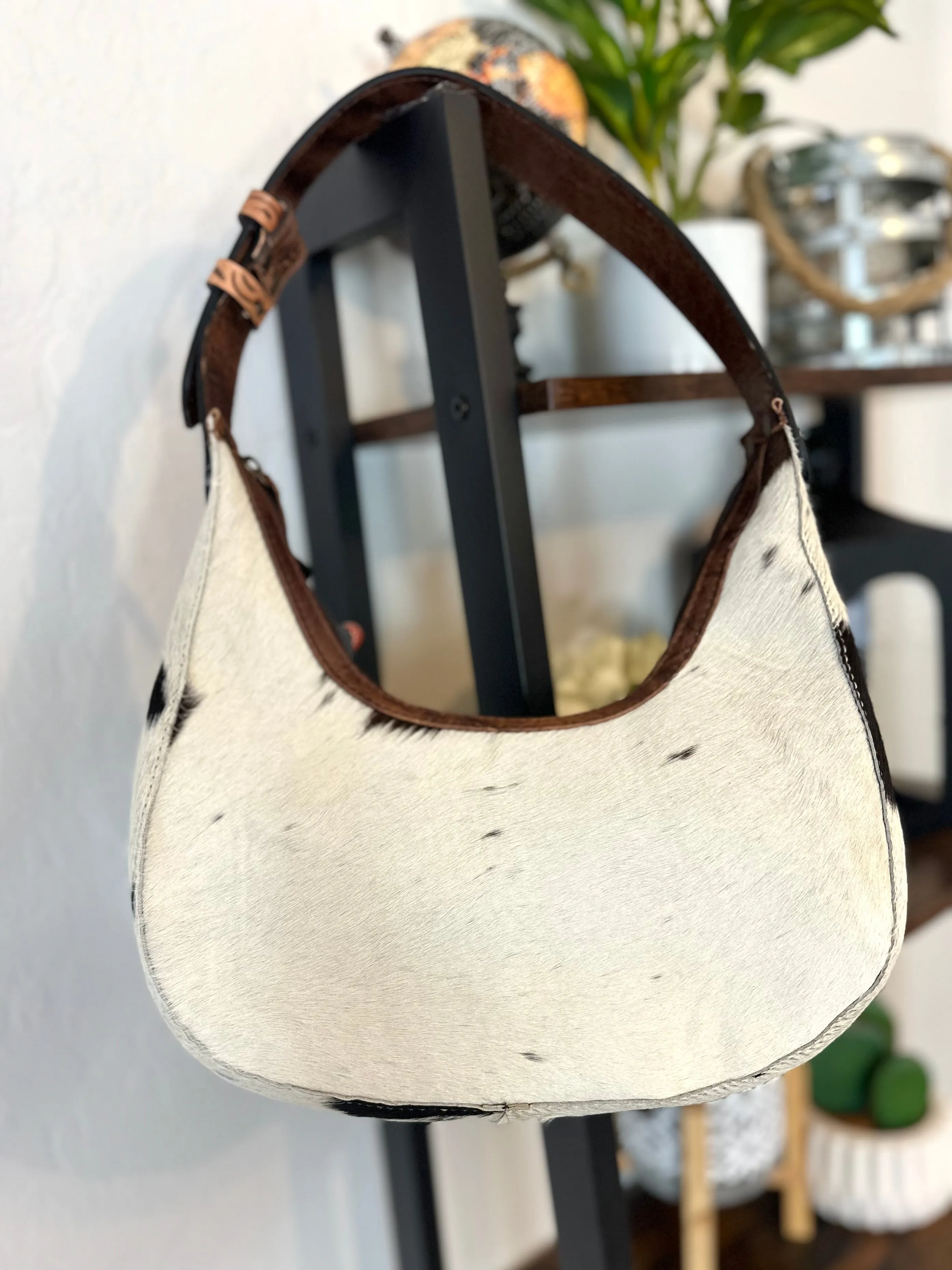 Small Cowhide and Leather Hobo Purse