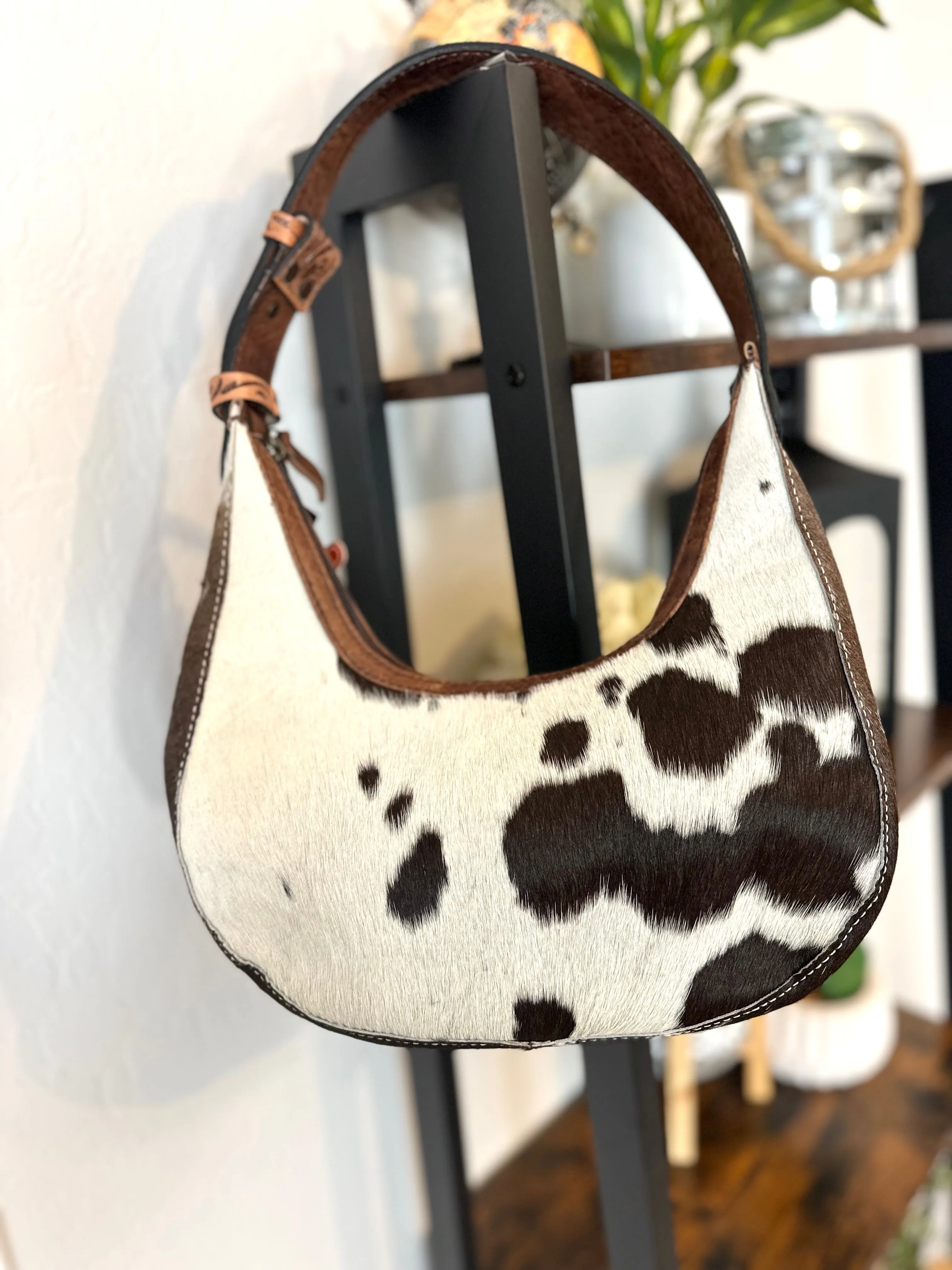 Small Cowhide and Leather Hobo Purse